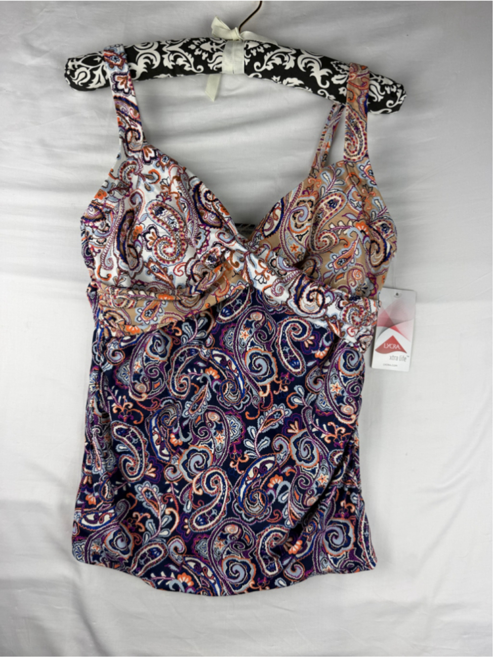 Lands End Sz 8 Tankini Top Paisley Twist Front Swimsuit Lycra Beach Cruise NWT
